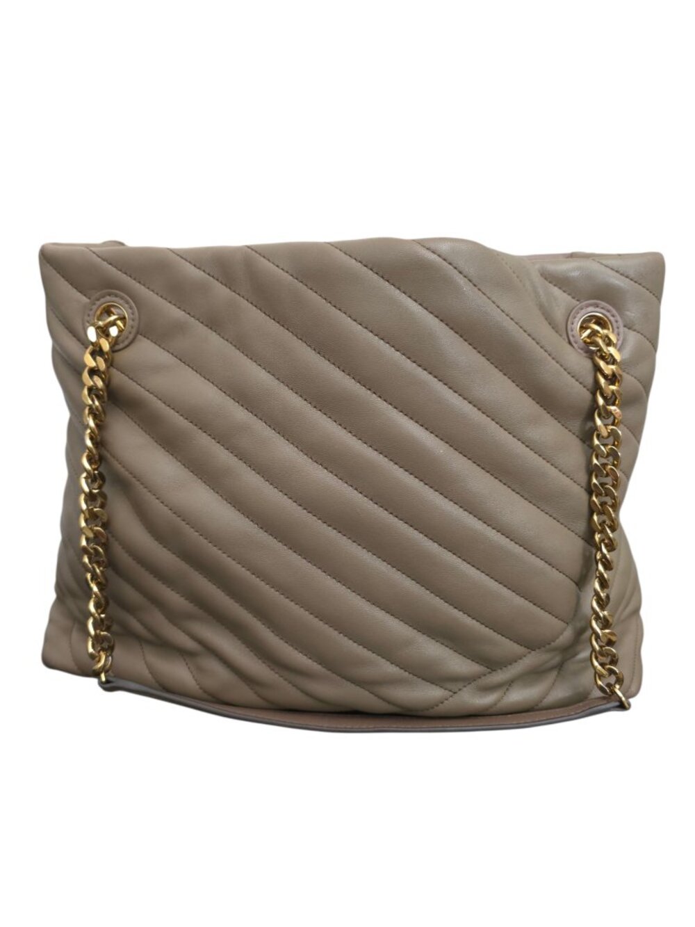 Tory Burch Kira Chevron Tote Bag Taupe Beige Leather Quilted Chain - Picture 3 of 12